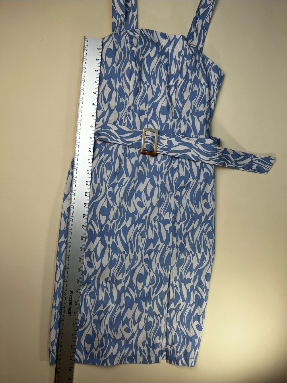 Monteau Light Blue Printed Square-Neck Midi Dress with Belt size S - Picture 4 of 8